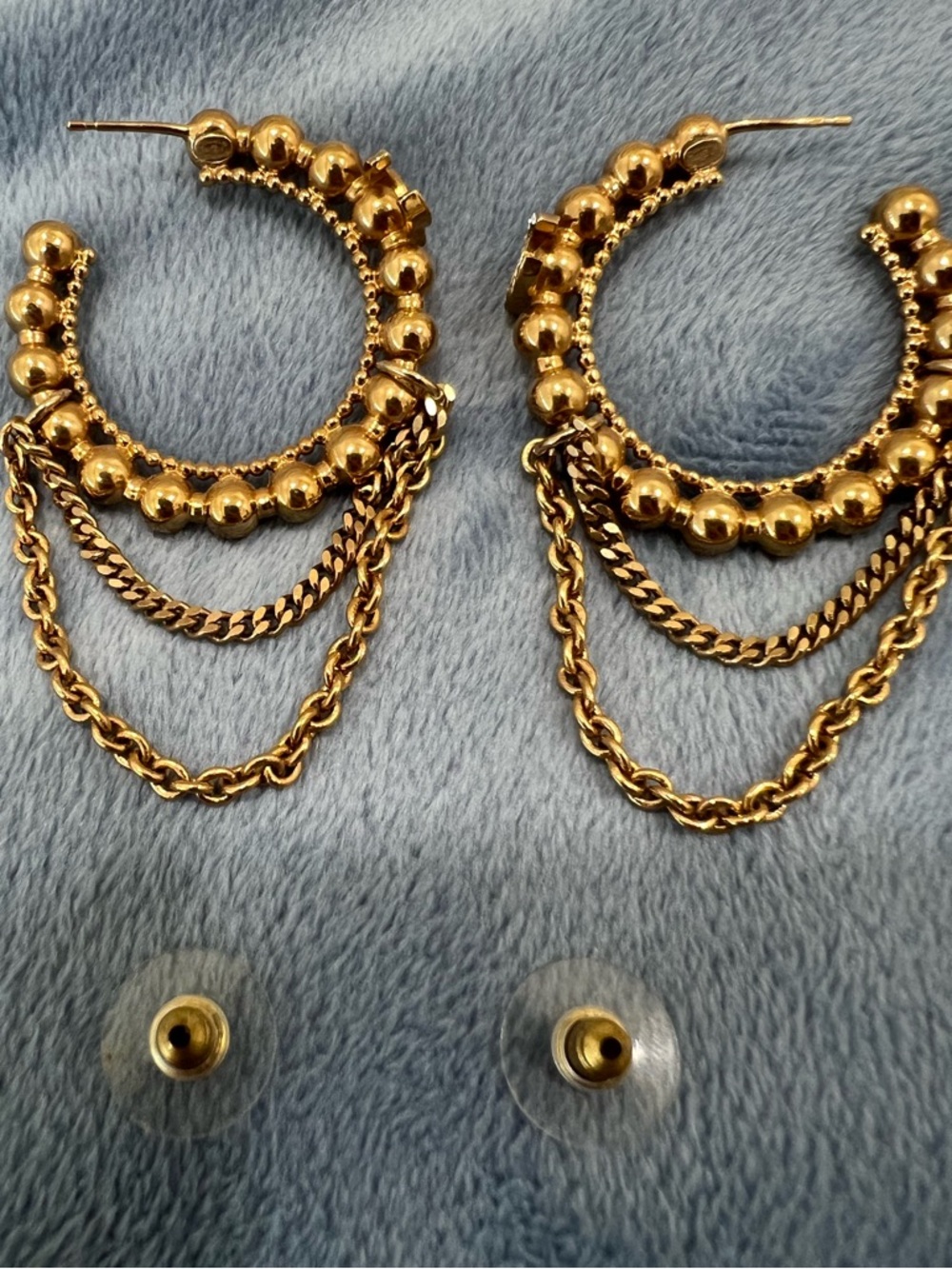 CHANEL Gold Metal Crystal Bead Chain CC Hoop Earrings - Picture 4 of 5